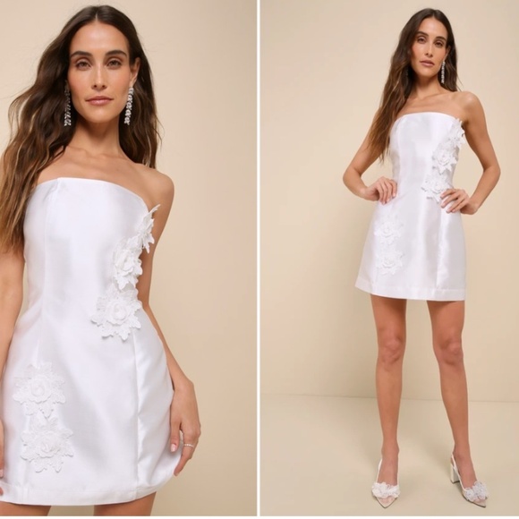 LULUS Bridal Bachelorette Engagement Bridal Shower Sexy Floral Strapless Mini - Picture 1 of 5